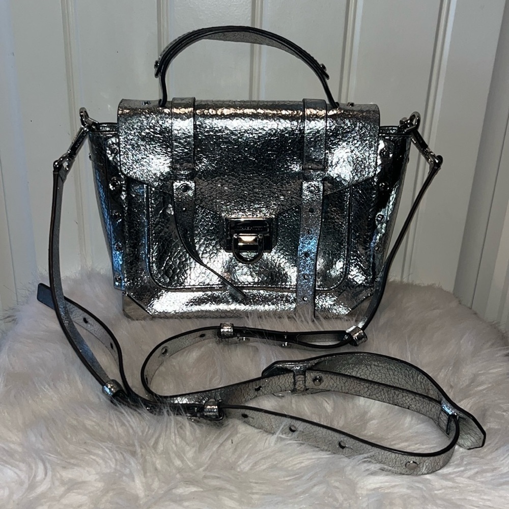 Michael Kors Silver Leather Satchel Handbag cyberpunk Avant Garde artsy unique